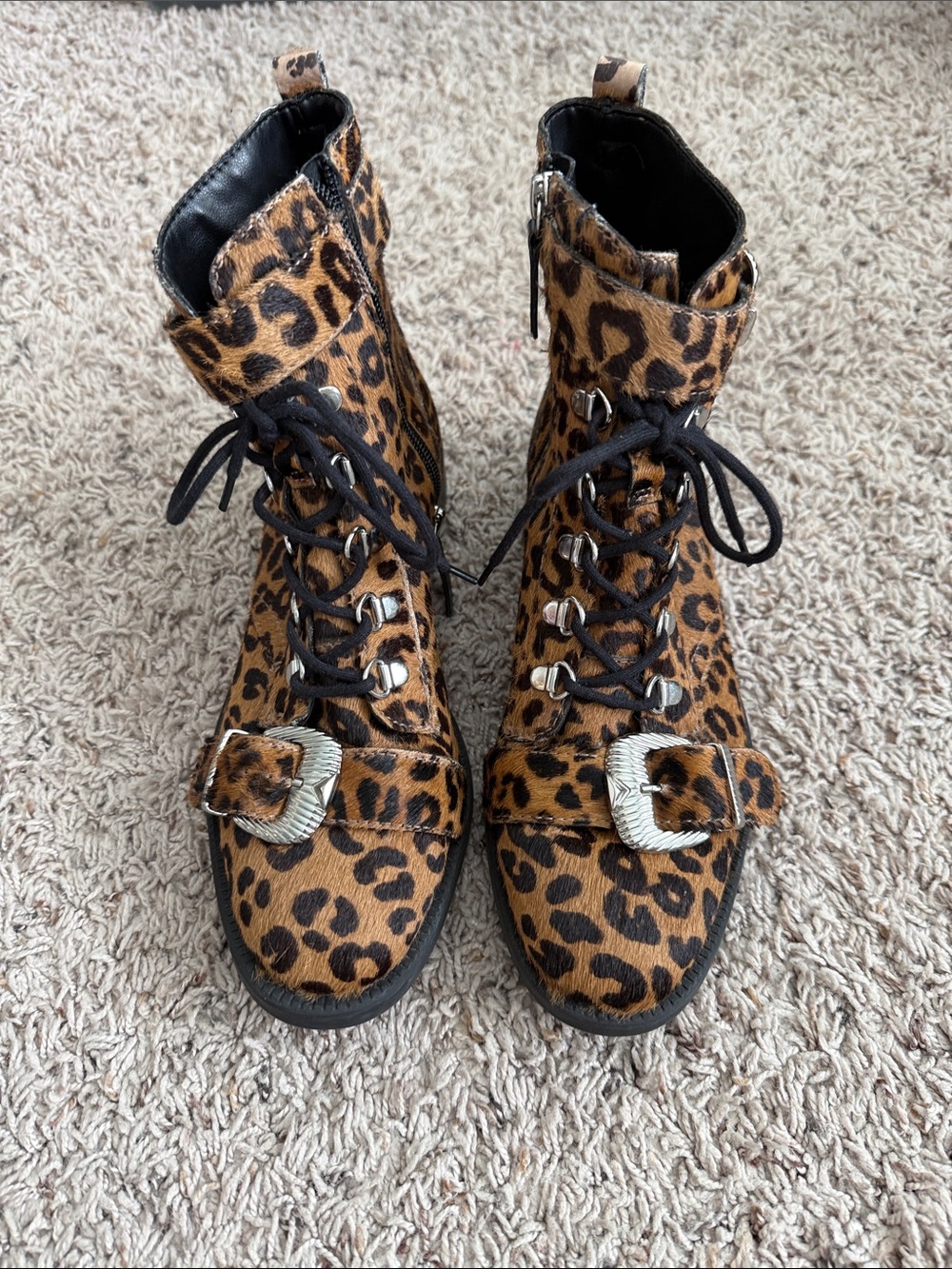 SCHUTZ Leopard Print Lace-Up Ankle Boots - Brown Black
